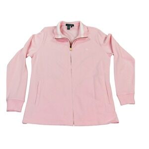 Lauren Ralph Lauren Women's Pink Zip Tennis Club Jacket Sweater L Cotton RL Logo